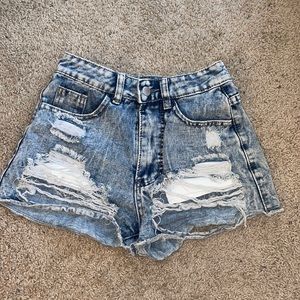 Ripped jean shorts.